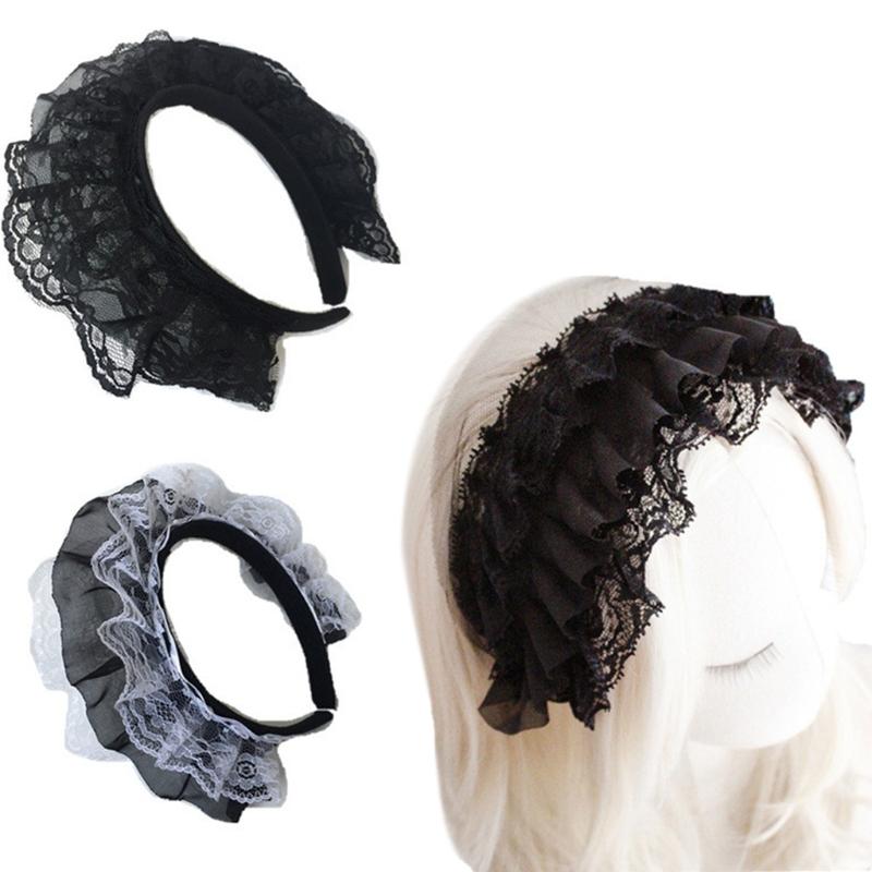 Girls Ruffles Lace Headwear Multilayer Lace Headband Mesh Lace Novelty Headpiece Maid Anime Cosplay Hair Ornaments