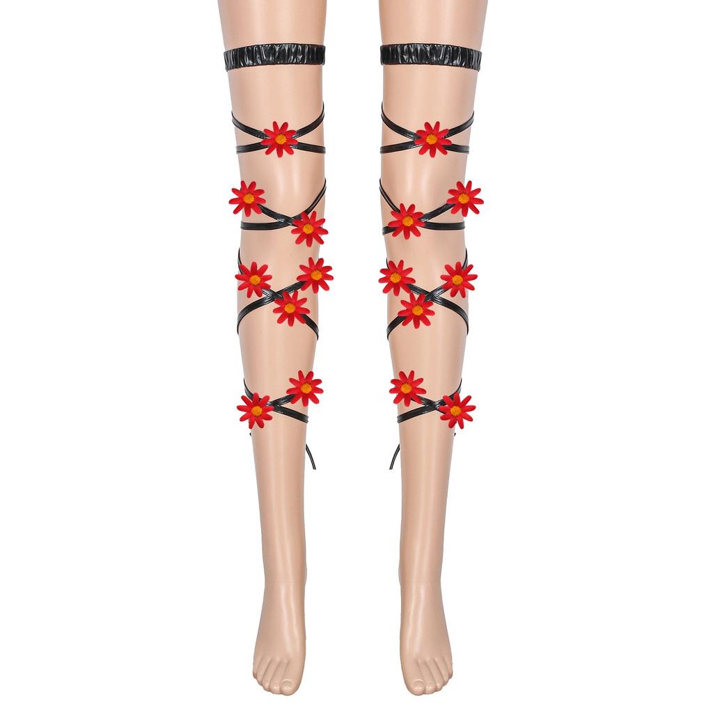 Festive Leggings Flower Decorated Chain Leg Ring