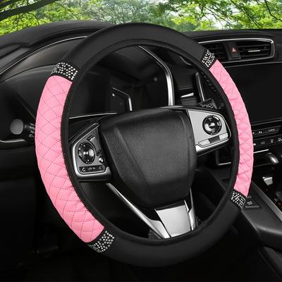 Luxuriöser Lenkradbezug aus Kunstleder mit Stickerei und bunten 3D-Diamantakzenten - Ohne Innenring, passend für Autos, niedlicher Lenkradbezug