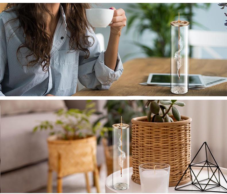 Upside Down Metal Incense Holder with Glass Container | Anti-Ash Aromatherapy Burner | Home & Club Decor