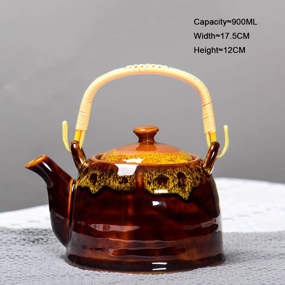 Kiln Discoloration Ceramic Teapot, Large Handle Tea Kettle with Filter Holes, Brewing Tea Pot for Home, Ceramic Tea Set, 900ml
