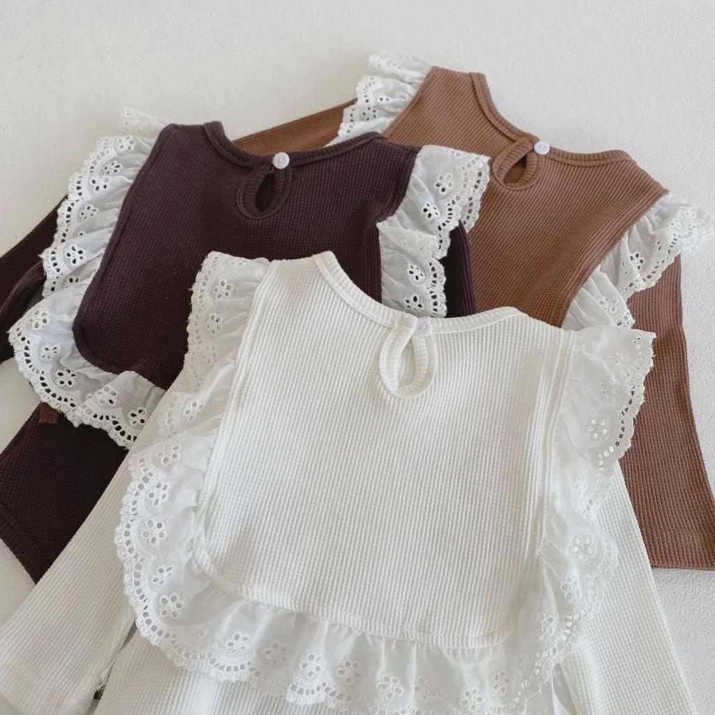 2024 Autumn Baby Girls' Pure Color Romper & Windproof Vest Set, One-Piece Triangle Climbing Suit