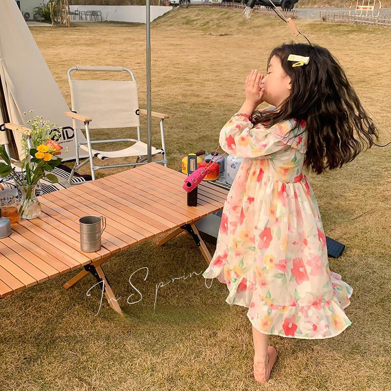 Dívčí šaty ve stylu Mori Panenka s potiskem Princeznovské šaty Dětské šifonové květinové šaty