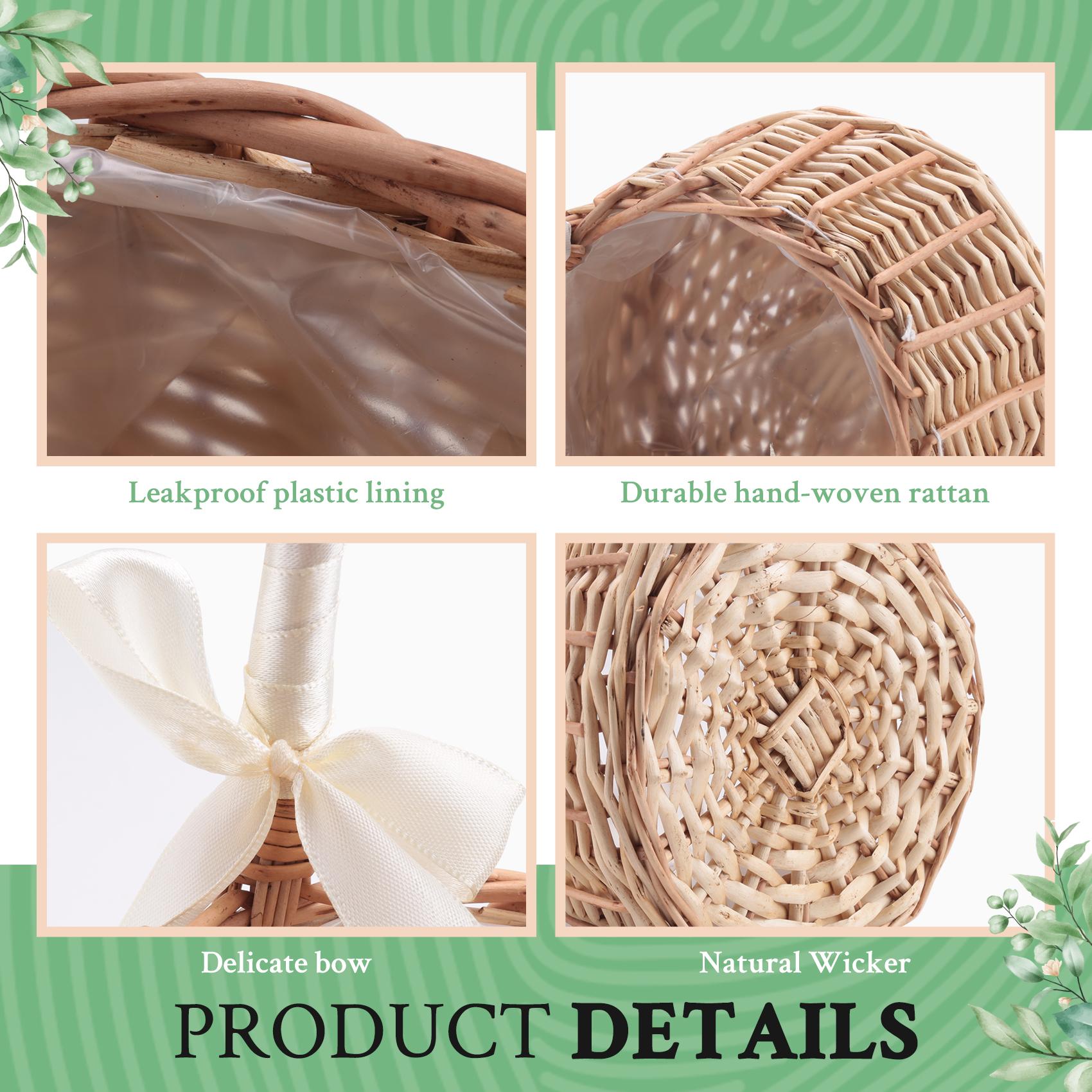 

Fresh Woven Flower Basket Rattan Storage Basket Flower Girl Hand Basket Handmade Flower Basket With Bow