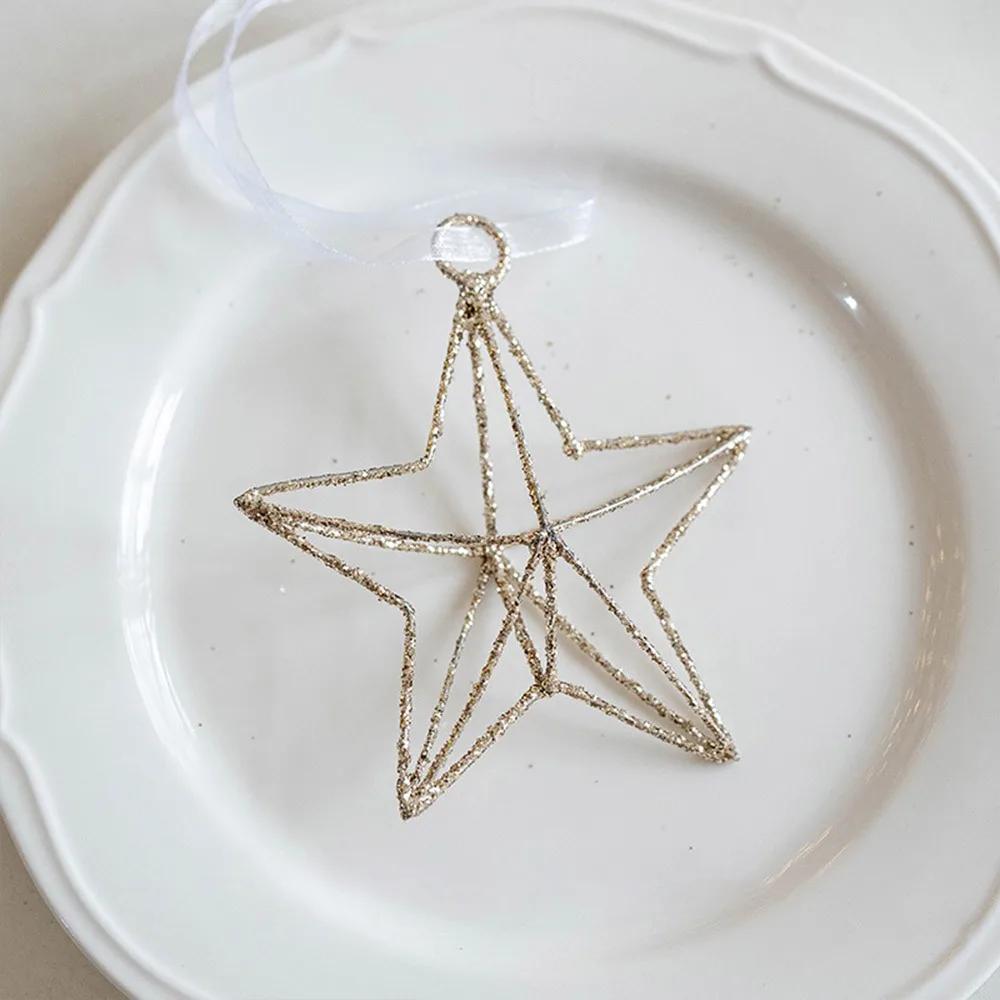 NEW Gold Christmas Decoration Glitter Stars Xmas Tree Drop Ornament Small Gifts Box Bird Cage Christmas Tree Ornament Christmas звезда