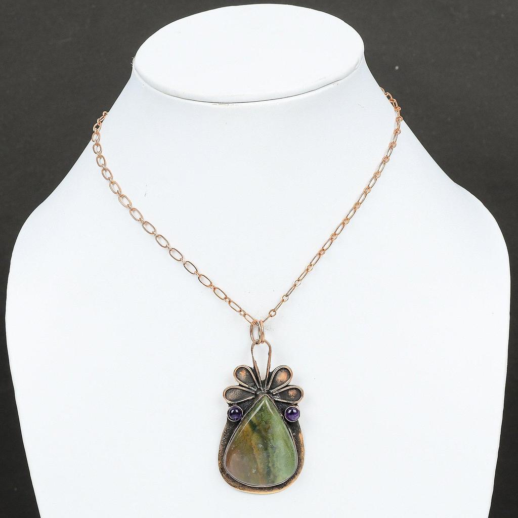 Boulder Chrysoprase Pendant African Amethyst Pendant Gemstone Pendant Handmade Jewelry Brand New Pendant Antique Copper Jewelry Gift For Him