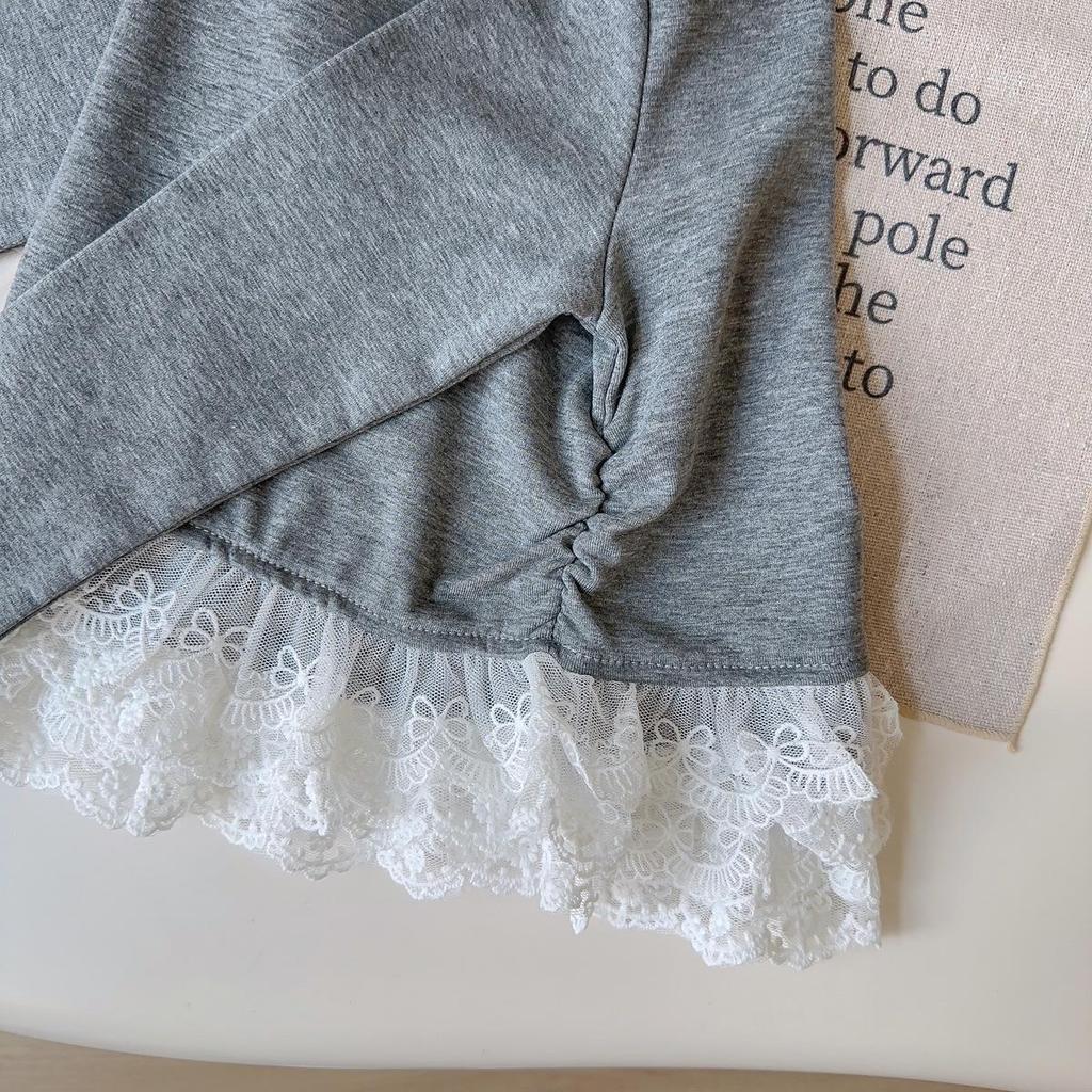 Girls' Korean Style Long Sleeve Lace Trim Top - Spring/Fall Fashion BQB009