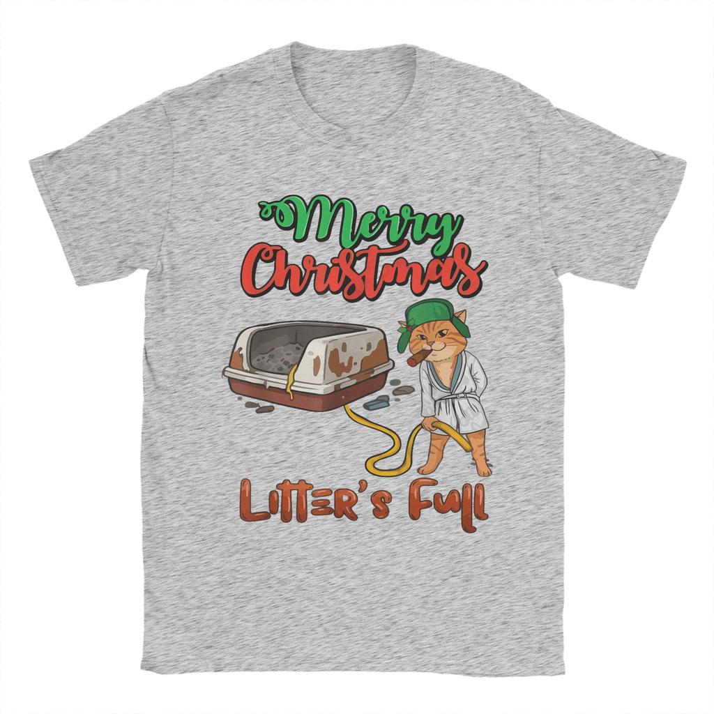 Litter's Full Merry Christmas Funny Cat Lovers Holidays Xmas T Shirt Men T-Shirts Beach O Neck Tees Wholesale Big Size Clothing
