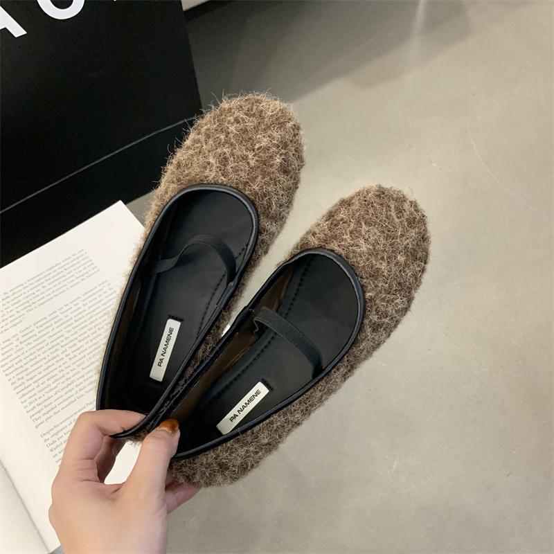 Fashion Bailamos New Brand Women Flats Round Toe Shallow Slip On Ladies Casual Ballet Fur Shoes Soft Leather Eelgant Dress Shoes Mujer