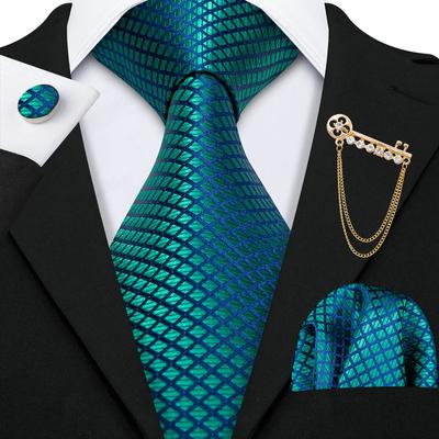 Kravata s broží pro muže Kostkovaná kravata s proužky Kravata s manžetovými knoflíčky Set Wedding Designer Formal