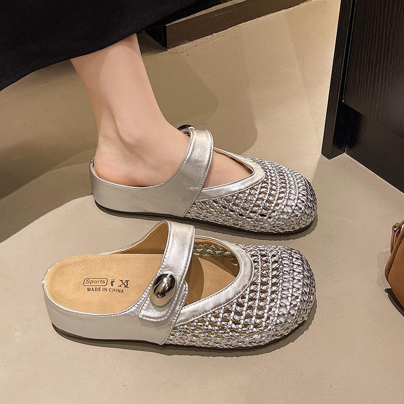 

Wear 2025 summer female foreign new one-pedal fairy wind bag head with skirt half slippers mesh Birkencool slippers 40 серебряный