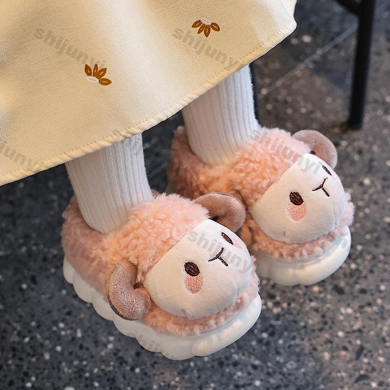 Winter Children's Cartoon Cotton Shoes Fashion Girls' Warm Plush Home Slippers Boys' Non Slip Velvet Fluffy Floor Shoes