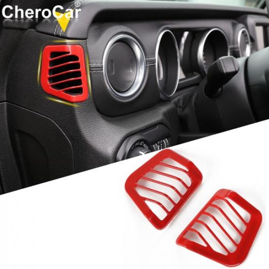 2Pc Red Dash AC Air Vent Outlet Trim Cover Bezel Overlay For Jeep Wrangler JL/JT