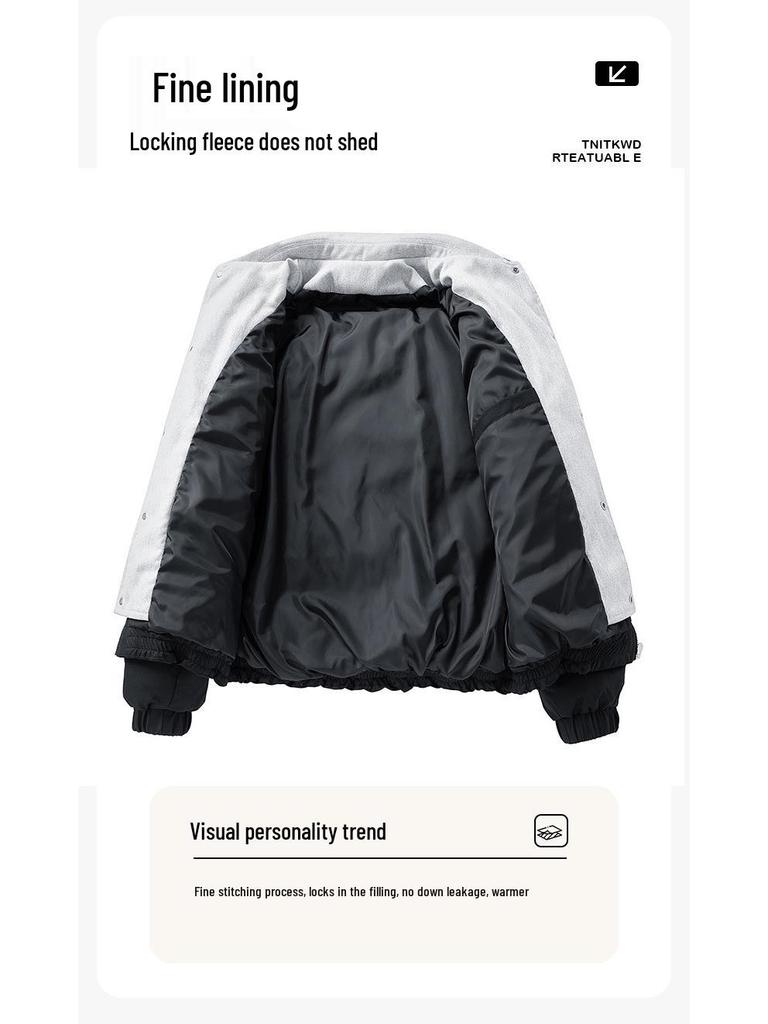 90% White Duck Down Puffer Jacket - Stand Collar, Fashionable, Trendy & Warm Outerwear