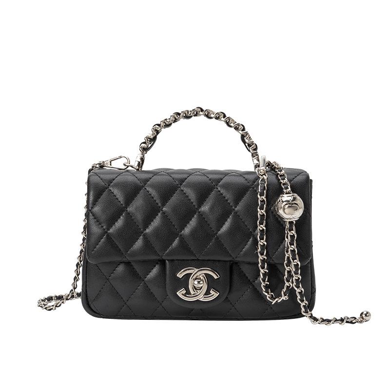 2025 Hochwertige Damen-Crossbody-Tasche aus echtem Leder - Schultertasche mit Kette und Rautenmuster