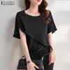 ZANZEA Blusa holgada informal de manga corta con cuello redondo de verano para mujer
