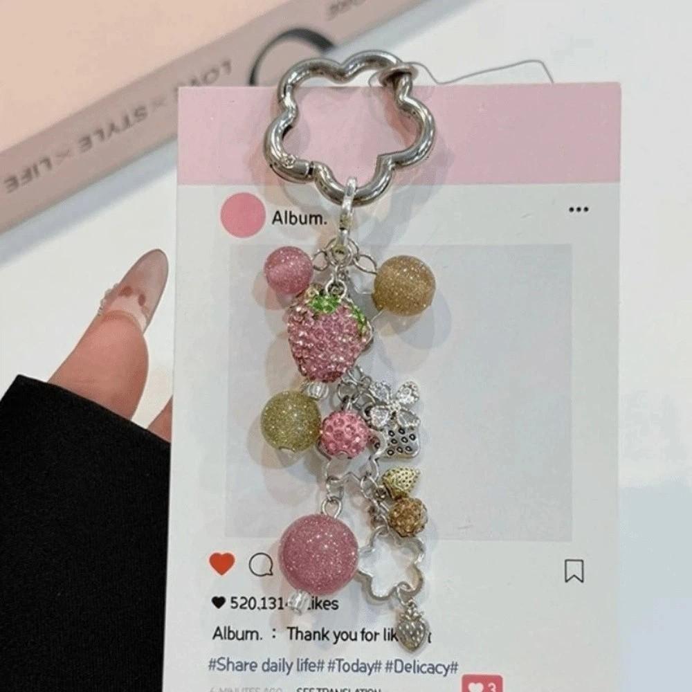 Sparkling Strawberry Keychain Zinc Zinc Alloy Bag Charm Sweet Phone Charm  Car Key Charm