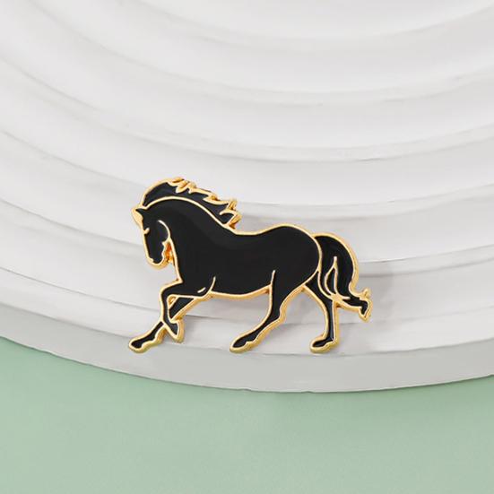 Pferdebrosche Chinesischer Stil Emaille-Anstecknadel Glattes Liniendesign Tieranstecknadel Metalleinfassung Leicht Anzugreversabzeichen