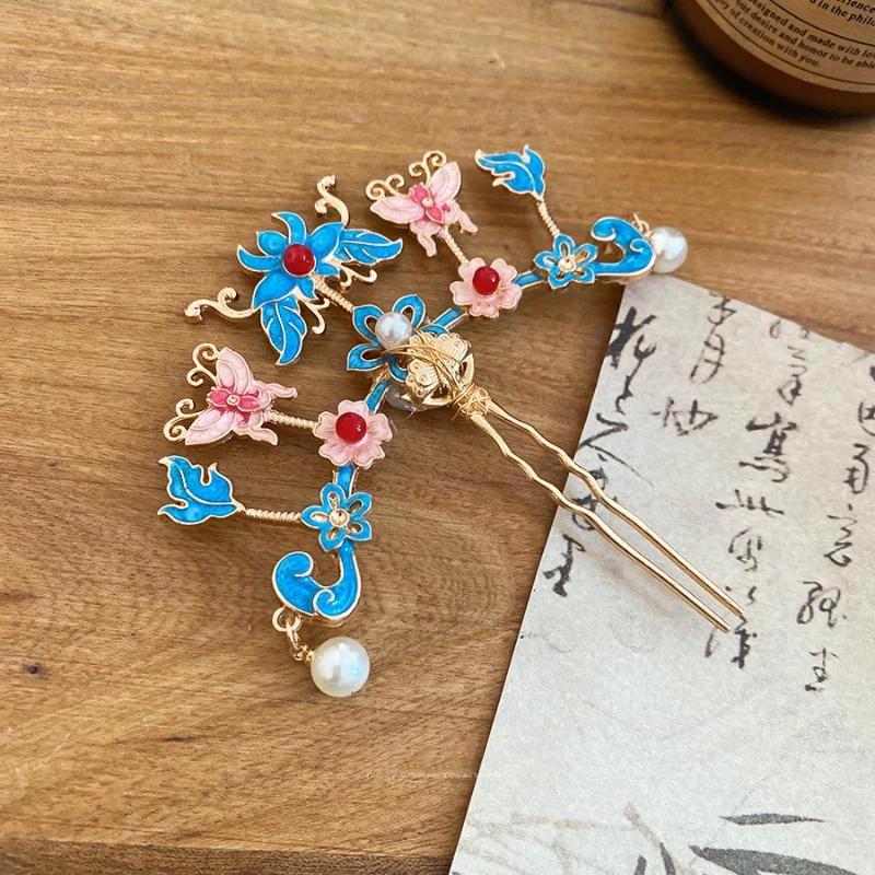 Chinese Style Enamel Butterfly Tassel Hairpin Women'S Hanfu Ancient Style Side Clip Hair Accessory