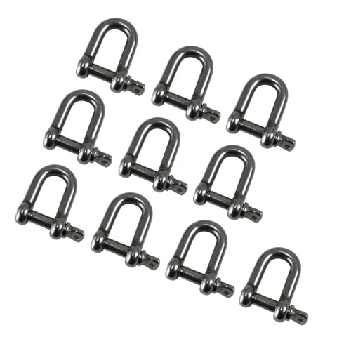 HFS(R) Stainless Steel Shackles, 10-Piece Set, 160kg Load Capacity, D-Shaped Shackles, 5mm Hook (M5, 10 Pieces)