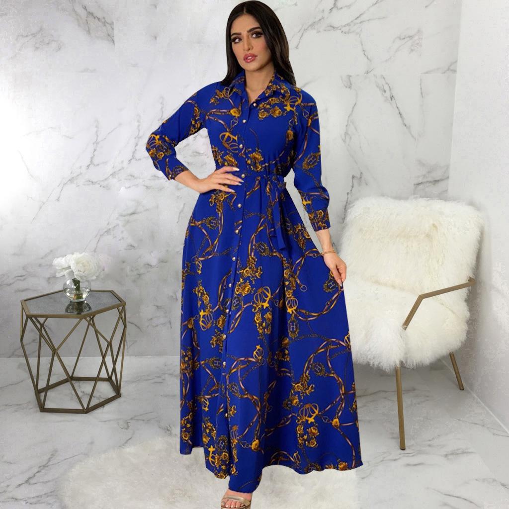 Women's Spring Long Sleeve Dress Printed Muslim Clothing Dress