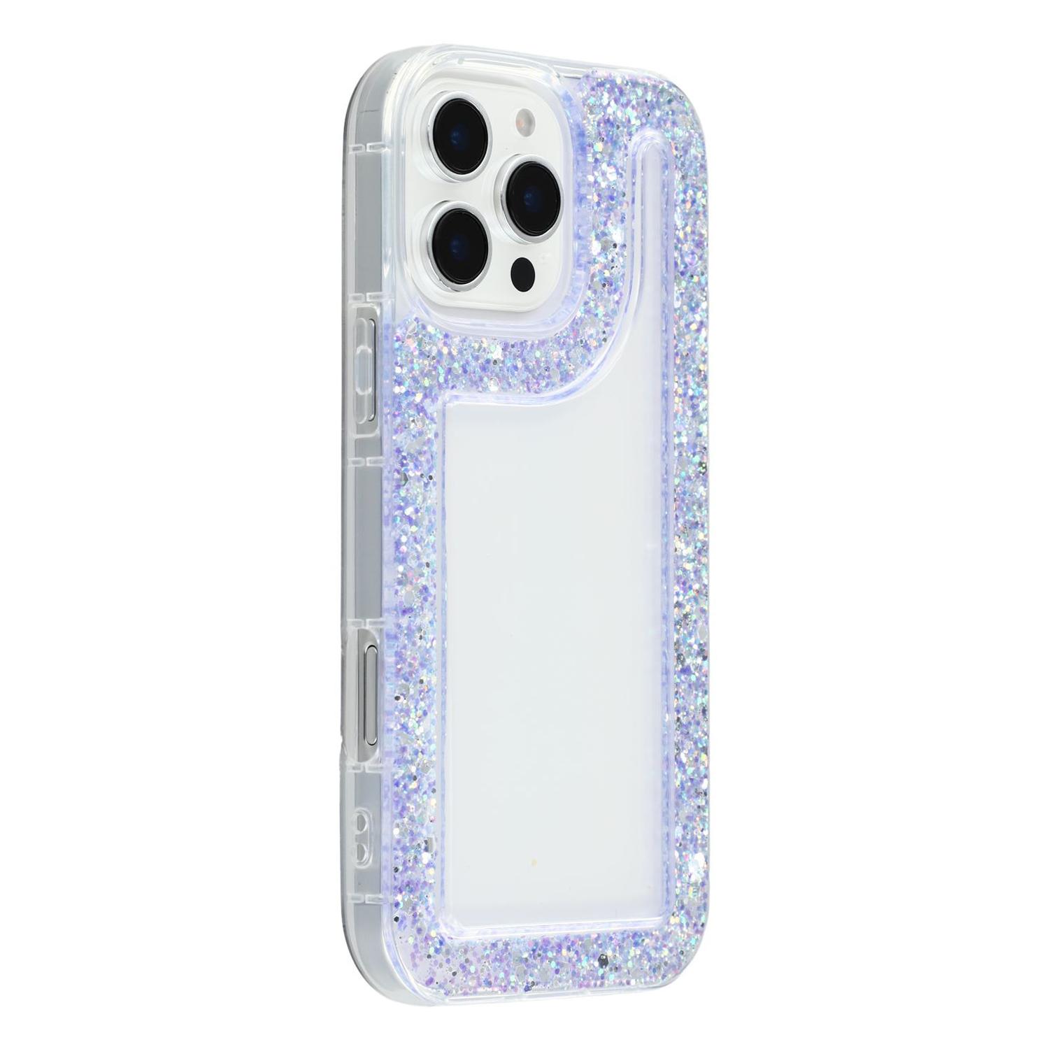 

For iPhone 16 Pro Max Case Glitter Epoxy Soft TPU Clear Back Cover Purple