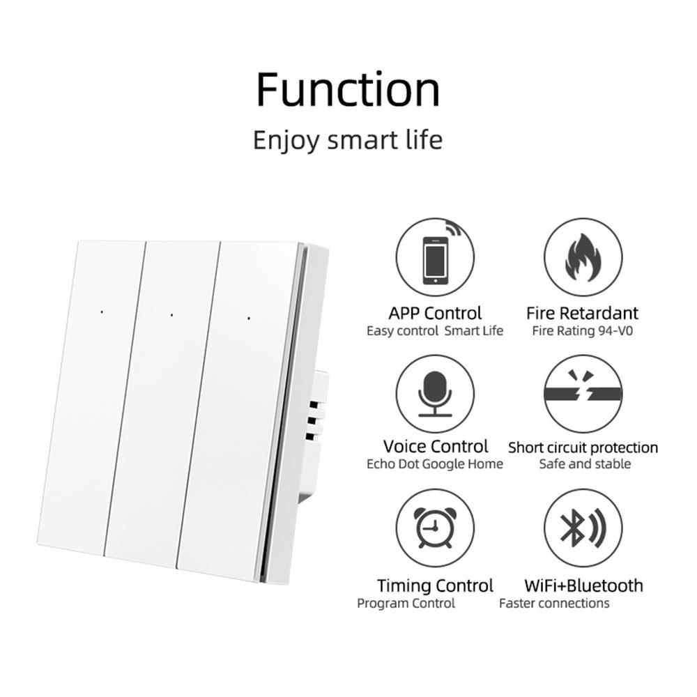 WiFi Bluetooth Dual-Mode Smart Switch with Neutral Wire, Voice Control Compatible with Alexa & Google Home