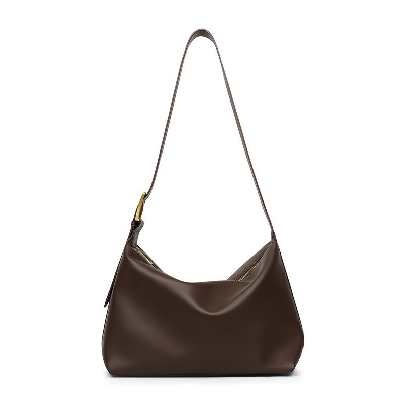 YUYULA Leather Crossbody Bag, Cowhide Handbag, Large Capacity, Coffee Color