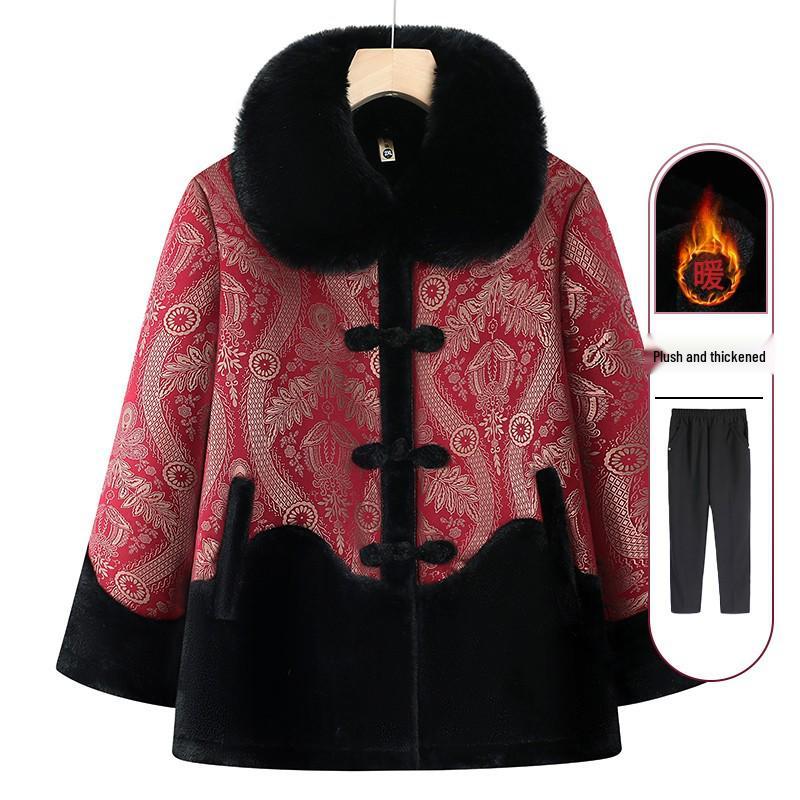 Omas Samt-Baumwolljacke für Damen - Wintermantel für ältere Damen