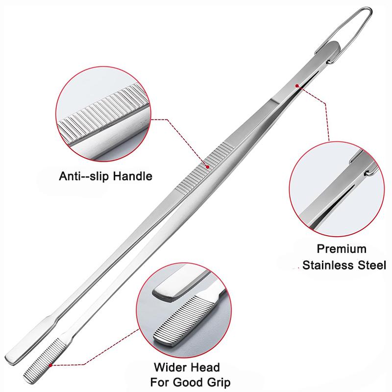 1/2Pcs 13-Inch Kitchen Tweezers, Stainless Steel Cooking Tongs, Tweezers for Roasting Grilling BBQ Food Styling