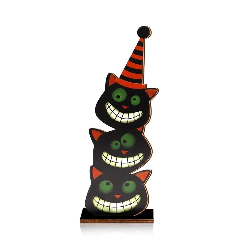 

Halloween Black Cat Ornament themed Stacked with Striped Hat, Charming Decor for Home or Party
