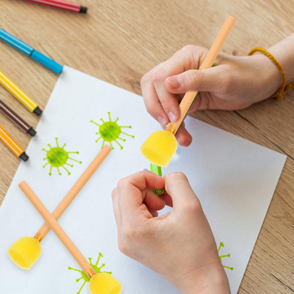 20Pcs Foam Round Brushes Wooden Handle Painting Tools for Kids Children's Art Supplies DIY Craft Sponge Set Sponge Painting