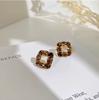 Maillard Caramel Brown Earrings Women's Geometric Square High-end Stud Earrings New Exquisite Silver Needle Ear Jewelry