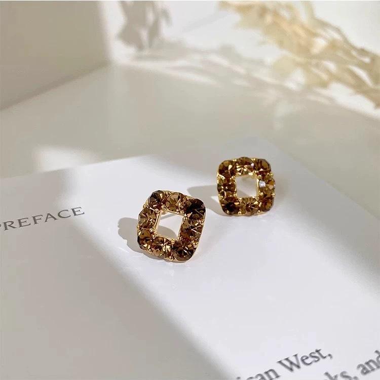 Maillard Caramel Brown Earrings Women's Geometric Square High-end Stud Earrings New Exquisite Silver Needle Ear Jewelry