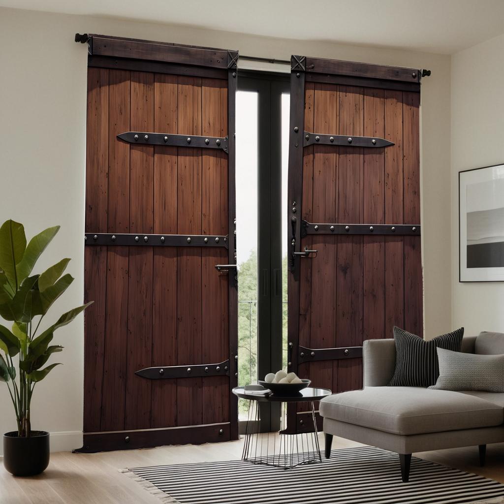 2pcs HD restoration bronzed wood door decoration curtain Brown digital printed curtain Home Decoration style Decoration livin