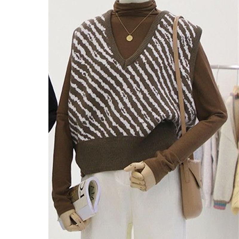 

Модный женский вязаный пуловер-жилет с V-образным вырезом в полоску, верхняя одежда, весна и осень, новые топы-майки без рукавов, свободный повседневный офисный топ One size