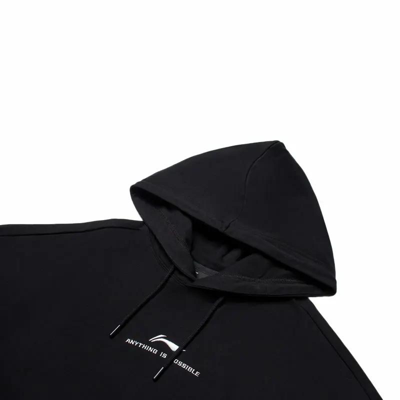 Li-Ning Letter Logo Printed Fashion Loose Cotton Comfortable Versatile Hooded Pullover Long Sleeve Sweatshirt Casual Sports Suit AWDUC41-1+AKL03-1