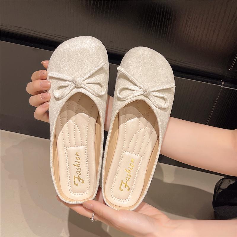 

Sweet Flats Women Summer Daily Flock Slip on Round Toe Fashion Shoes for Women Solid Butterfly knot Casual Shoes Plus Size 43 бежевый