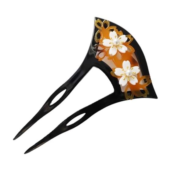 TOuWA Kanzashi Hair Stick, Uchiwa Style, Japanese Hair Ornament, Fan Shape, Pearl, Double Prong, Kimono, Tomesode, Yukata, Hakama, Furisode,