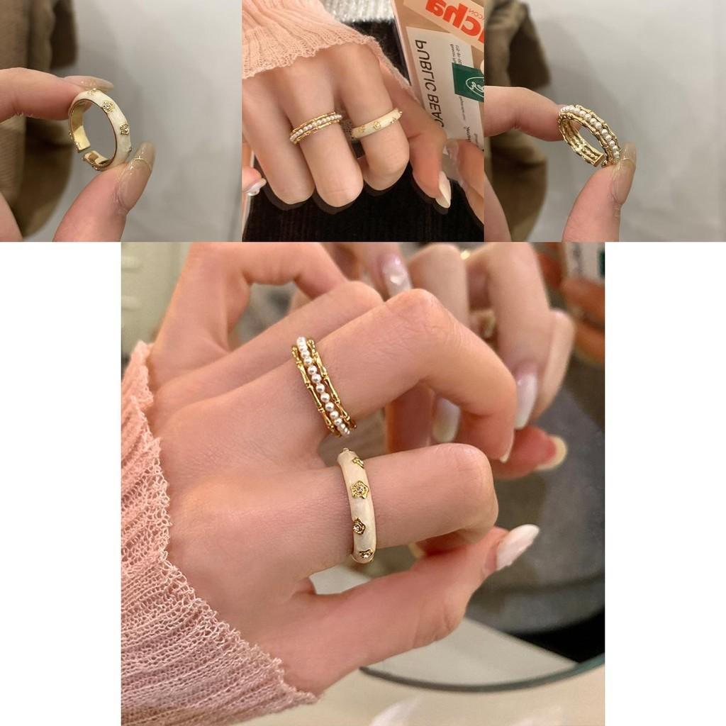 Aesthetic Enamel Highend Pearl Ring With Unique Geometric Design Women For