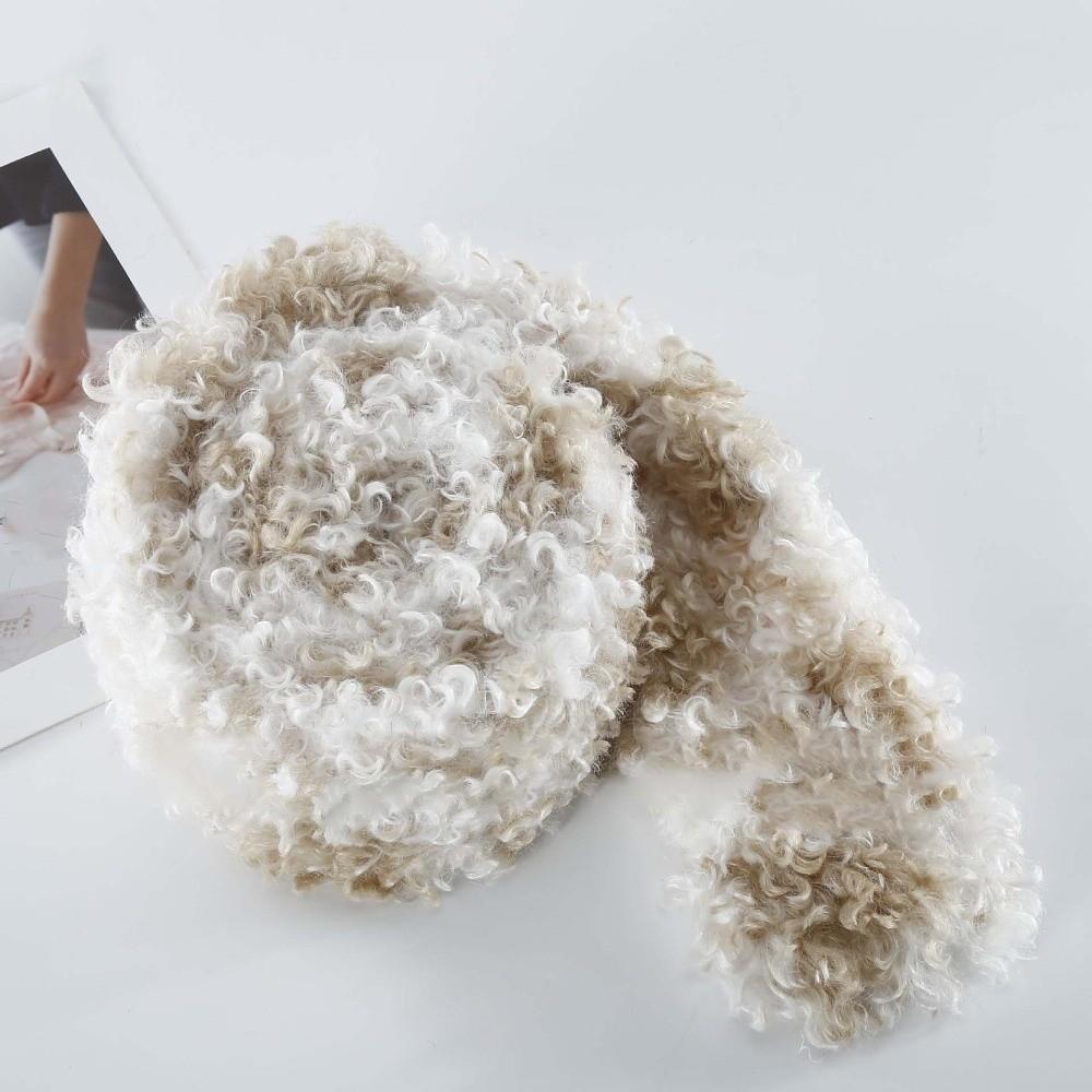 Thick Plush Faux Shearling Scarf Spotted Pattern Curly Fleece Collar Outdoor Shopping