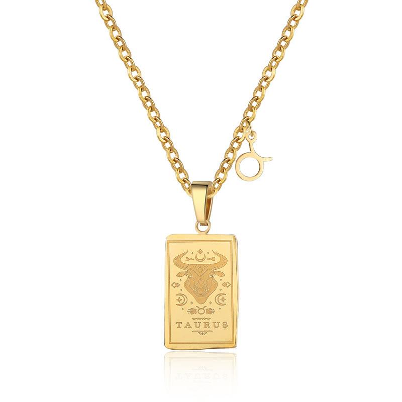 Twelve Constellations Tarot Brand Stainless Steel Necklace Stylish And Simple Titanium Steel Square Brand Retro Constellation Necklace