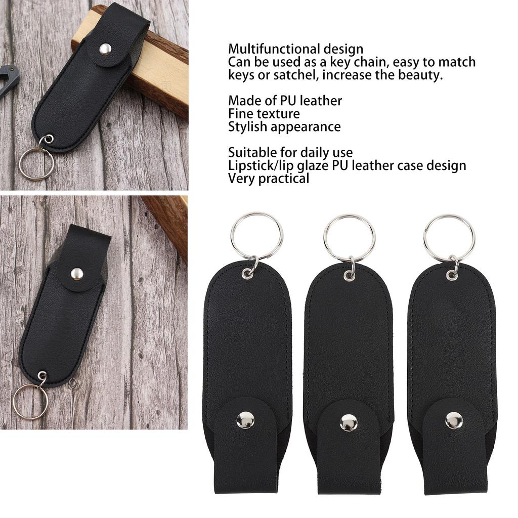 3ks Přívěsek na klíče držák na rtěnku PU kůže přenosný držák na rtěnku pouzdro na balzám na rty pro každodenní život