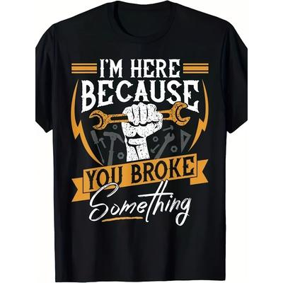 European Sizes Men's Cool T-Shirt Retro Vintage Style Short Sleeve Tee with Wrench Graphic Humor, Casual Regular Fit