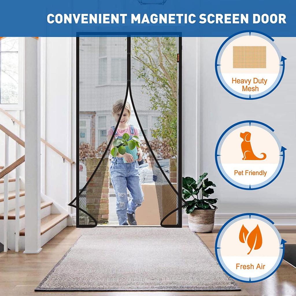 Magnetic Screen Door Curtain Anti Mosquito Insect Fly Bug Polyester Soft Door Curtain Easy Installation Auto-Close Door Mesh