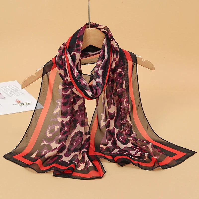 New Print Chiffon Scarf Shawl Women Sunscreen Silk Scarf Turban Long Wrap Beach Travel Outdoor Accessories Trendy Headband