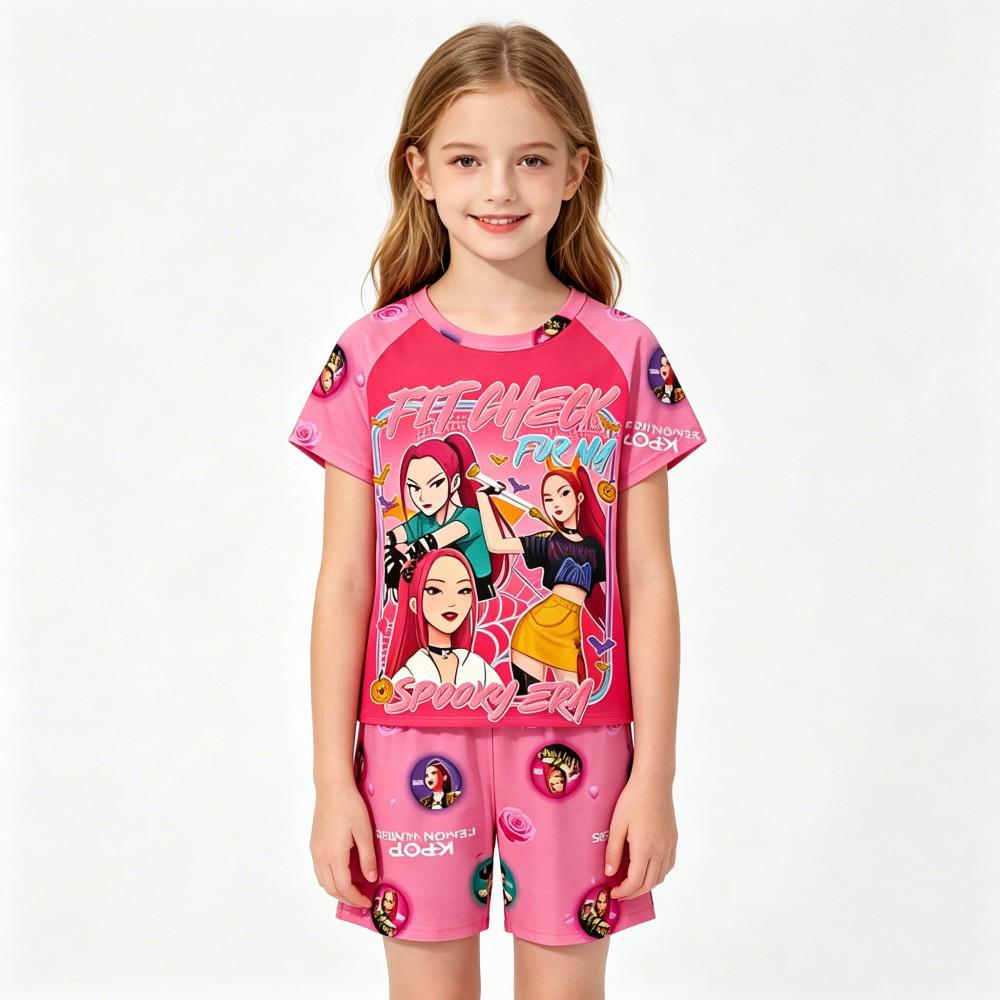 Cute Kpop Print Kids Homewear Set 2Pcs Short Sleeve Nightwear Sleepwear Pajamas for Children 3-14Y Pijamas Girls Birthday Gift
