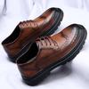 Fashion Brand Thick Soled Men's Genuine Leather Shoes British Style Business Shoes Men's Banquet Formal Shoes Classic Brown