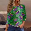 3/4 Length Sleeve Womens Tops Floral Print Vintage Fashion Casual Loose With Round Neck Plus Size Shirts