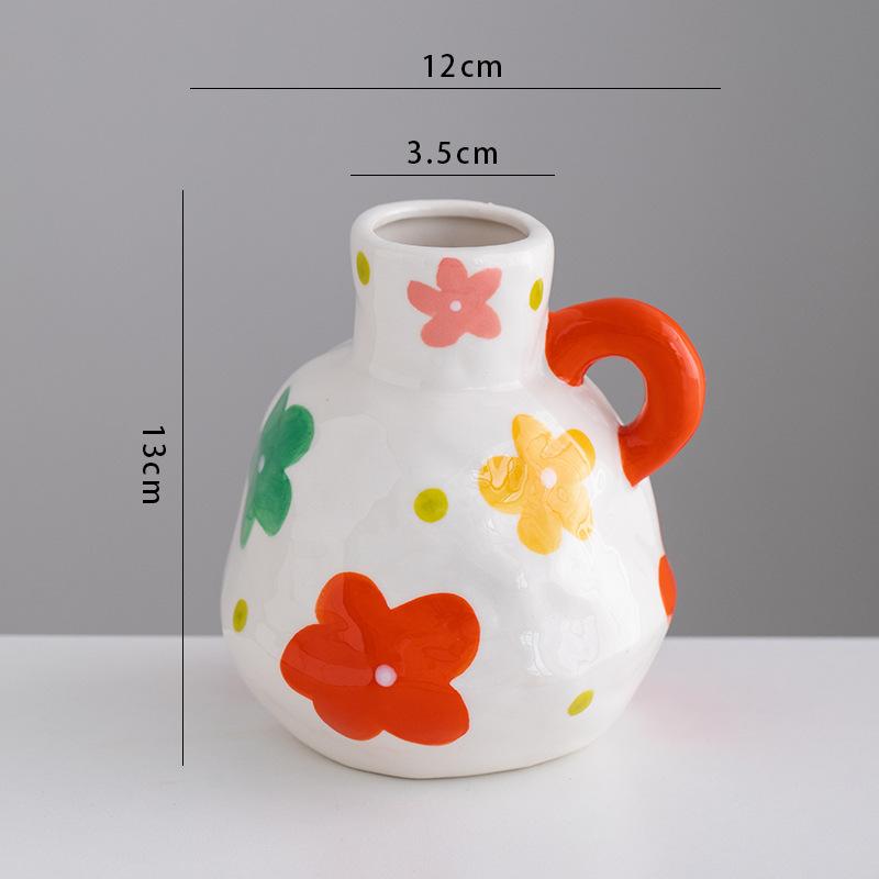 Colorful Flower Flower Vase Floral Arrangement Accessories Handle Pot Ceramic Vase Home Decoration Accessories Plant Pot